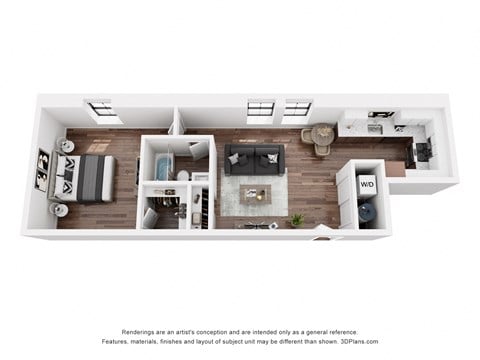 Floor plan for 1 bed, 1 bath, 650 sqft